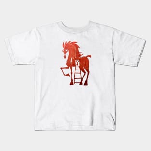 big red horse with a ladder and a key in itn ito hits Kids T-Shirt